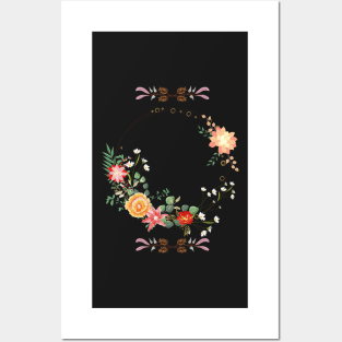 Flowers and Roses in the dark, ring of flowers Posters and Art